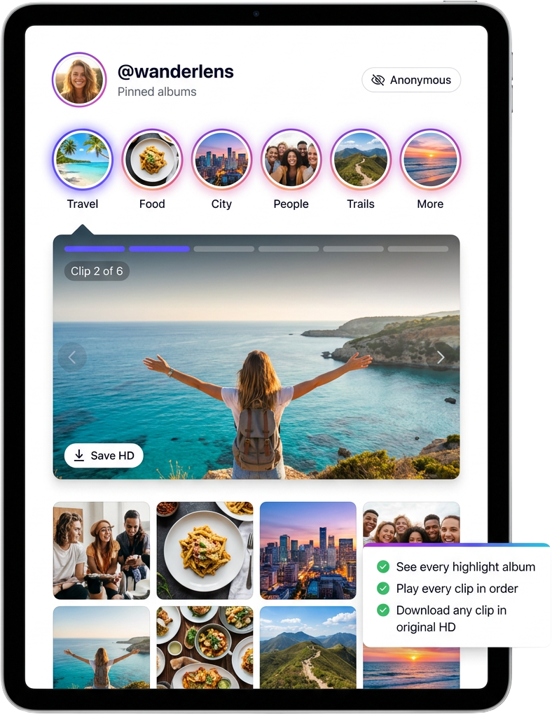 Open the saved albums above the post grid